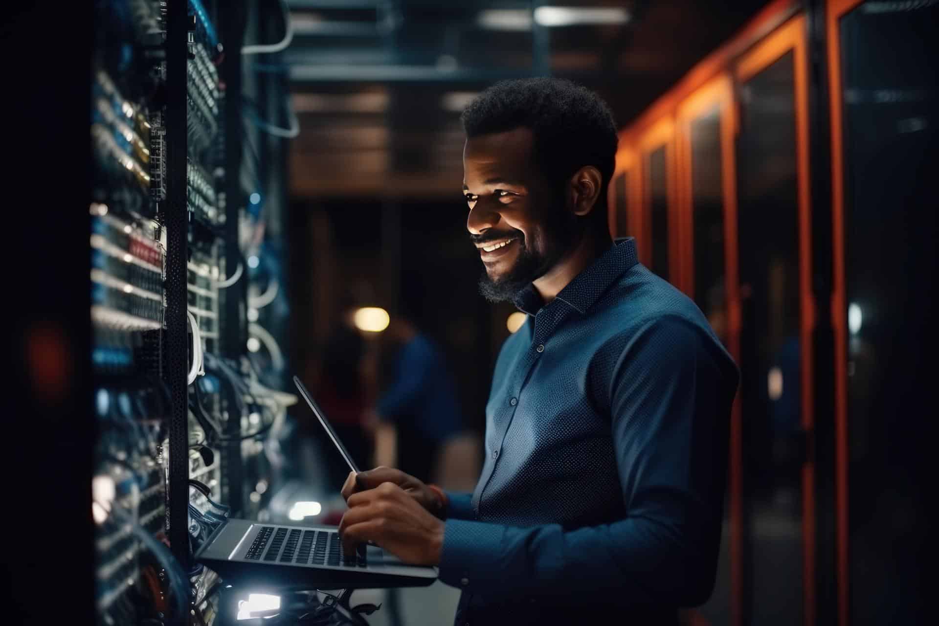 IT Specialist working in a server room